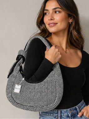 Shiraleah Black & White Woven Knot Handle Shoulder Bag NWT